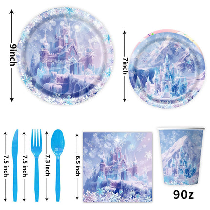 Cross-Border Ice and Snow Castle Happy Birthday Theme Cartoon Children's Party Supplies Tableware Set Birthday Arrangement Flag
