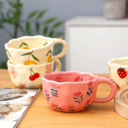 Cross-border can be labeled hair girl heart pinch strawberry fruit coffee cup afternoon tea ceramic cup cute coffee cup