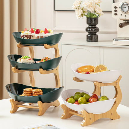 Imitation Wood Grain Household Cross-Border Multi-Layer Household Living Room Fruit Plate Candy Fruit Plate Three-Layer Double-Layer Plastic Rack Fruit Plate