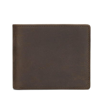 Men's Retro Crazy Horse Top Layer Cowhide Short Wallet Youth Genuine Leather Driver's License Wallet for Boyfriend Dad Gift