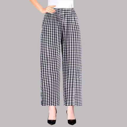 Foreign Trade Plus Size Middle-aged and Elderly Summer Thin Breathable Nine-point Flower Pants Mom Pants Ice Silk Loose Straight Pants