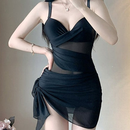 High-end one-piece swimsuit women's summer hot spring conservative personality retro one-piece belly-covering slimming beach gathered swimming suit