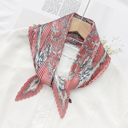 Crumpled Scarf Women's Spring and Summer Elegant Printed Diamond Scarf Korean Style Professional Small Scarf All-match Decorative Thin Scarf