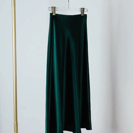 Dark Green Emerald Triacetate Silks and Satins Skirt Women's Short Skirt Acetate Skirt Mid-Length Draped Fishtail a Version