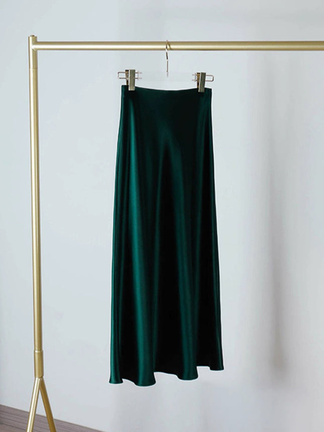 Dark Green Emerald Triacetate Silks and Satins Skirt Women's Short Skirt Acetate Skirt Mid-Length Draped Fishtail a Version