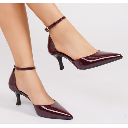Summer New Style French One-Line Buckle High-Heeled Shoes for Women, Pointed Toe Stiletto Heels, Hollow Shoes, Fashionable and Casual Women's Shoes