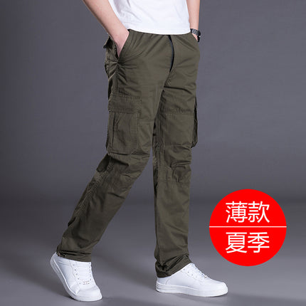 Factory Explosions Autumn and Winter Medium Thick Multi-Pocket Crane Pants Men's fleece-lined Casual Pants Loose Straight plus size Pants Fashion Brand
