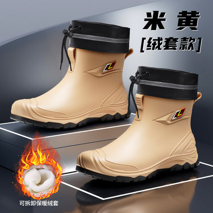 Fashion men's rain shoes short tube new water shoes overshoes rain boots non-slip waterproof kitchen car wash fishing shoes cross-border batch