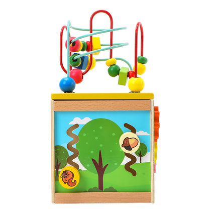 Multi-functional bead-wound toy box five-in-one mini shape cognitive chest wooden children infant early education puzzle