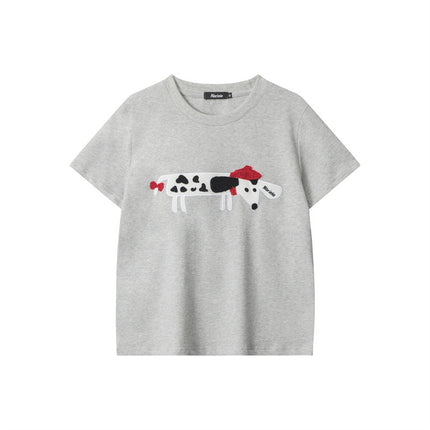 HeyHenry 2025 European and American towel letter embroidery cotton casual T-shirt women's short sleeve versatile round neck top