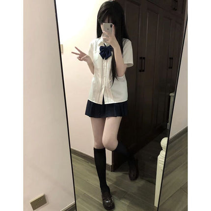 Jk Uniform Shirt Small Fresh Slim Shirt Japanese College Style Summer New Organ Pleated Basic White Shirt