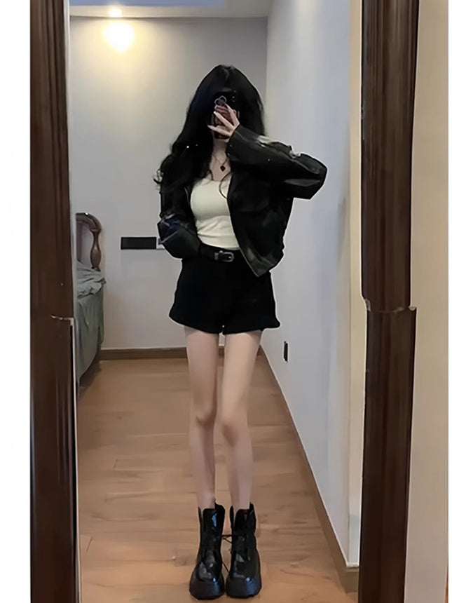 Hot Girl Black Shorts Women's Autum 2024 New Spring Petite Culottes Slimming Look A-Line Outer Suit Hot Pants