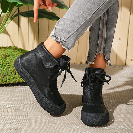 Cross-Border Export 2025 Autumn and Winter New Single Boots for Women Handmade Retro Casual Thick-Soled Comfortable Soft-Soled Lace-Up Short Boots