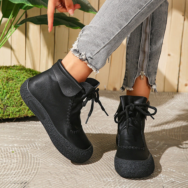 Cross-Border Export 2025 Autumn and Winter New Single Boots for Women Handmade Retro Casual Thick-Soled Comfortable Soft-Soled Lace-Up Short Boots