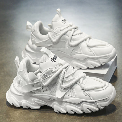 Dad Shoes New Men's Shoes Thick-Soled Height-Increasing White Sneakers Summer Breathable Youth Campus Casual White Shoes
