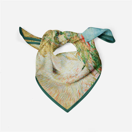53cm New Van Gogh Oil Painting Series Montmartre Vegetable Garden Twill Decorative Small Square Scarf Scarf Scarf