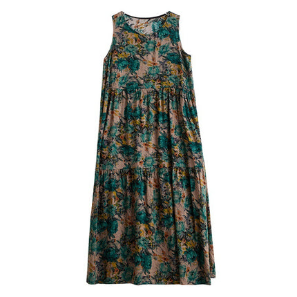 Simple Artistic Pastoral Style 2024 Summer New Loose Slimming Bohemian Foreign Trade Short-sleeved dress Women