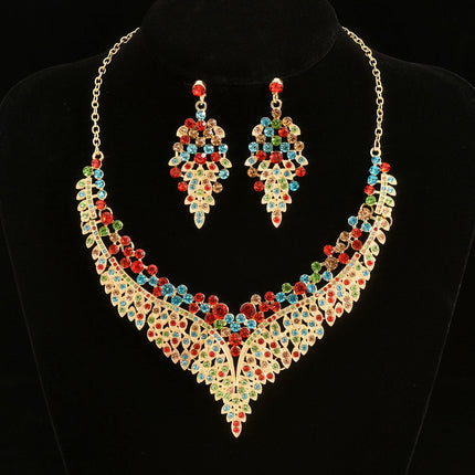 2024 New Exquisite Rhinestone Necklace Earrings Set Party Dress Wedding Accessories Alloy Cross-border Jewelry Supply
