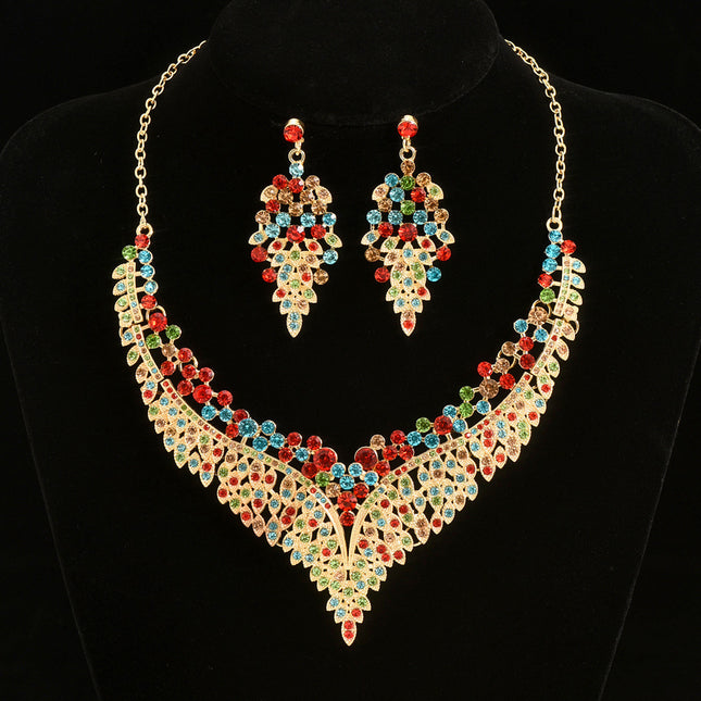 2024 New Exquisite Rhinestone Necklace Earrings Set Party Dress Wedding Accessories Alloy Cross-border Jewelry Supply