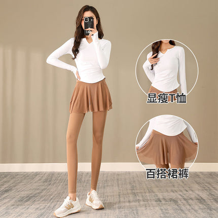 Yoga Fashion Casual Suit Quick-Drying Breathable Running Sports Fitness Clothing Playing Tennis Badminton High-Waist Mesh Skirt