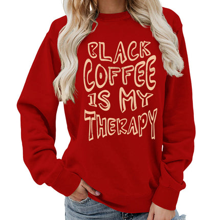 Amazon Source Black Coffee Printed Round Neck Women's Top Sweatshirt Coat Casual Loose European Size Winter