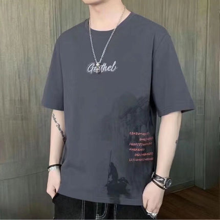 Short-Sleeved Men's Thin Simple 2024 T-Shirt New Loose Round Neck Summer Ins Trendy Hong Kong Style Student Male Street Stall Wholesale