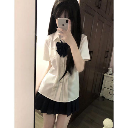 Jk Uniform Shirt Small Fresh Slim Shirt Japanese College Style Summer New Organ Pleated Basic White Shirt