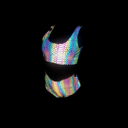 Cartoon Mushroom Print Colorful Reflective bikini European and American Women's Split bikini High Waist Pants bikini Swimsuit