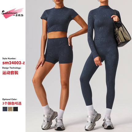 Cross-border Hot Silver Yoga Suit Advanced suit Women's Outdoor Training Running European and American Long Sleeve Fitness Suit suit