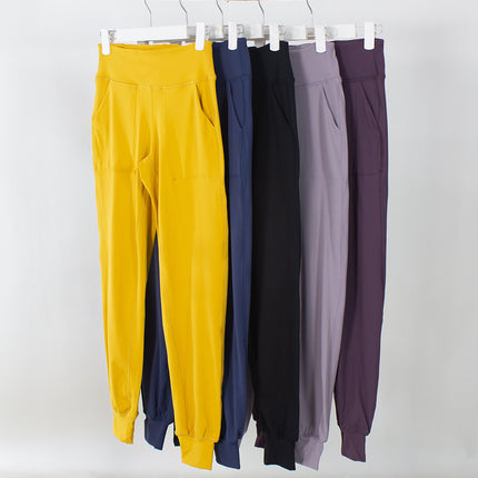 Quick-drying yoga clothes camping play elastic high waist ankle-tied pocket jogging pants women's sports fitness casual trousers