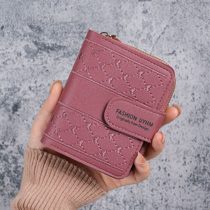 Factory New Women's Wallet Short Zipper Large Capacity Coin Purse All-match Embroidered Color Clutch Card Bag