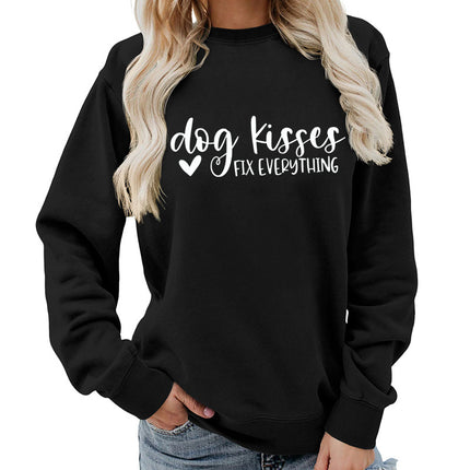 Foreign trade supply dog kisses printed round neck women's top vests autumn and winter coat casual wide pine Europe