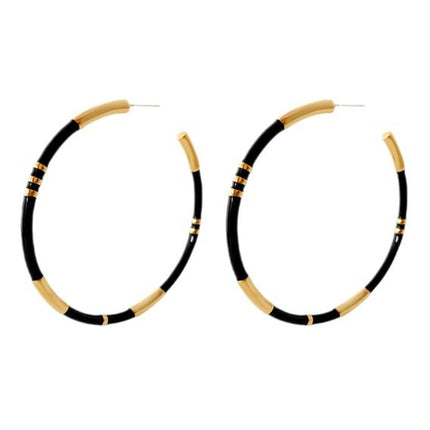European and American niche design brass gold-plated handmade enamel bamboo 925 silver needle big ear ring earrings earrings for women