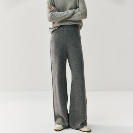 2025 Autumn and Winter New Versatile Wide-Leg Women's Cashmere Pants Wide-Leg Pants Straight Pants with Side Twists