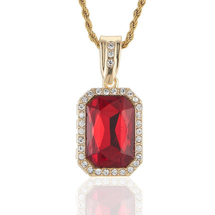 ebay Amazon Hot Selling European and American Micro-inlaid Red Zircon Necklace hiphop Hip Hop Gem Pendant Cross-border Jewelry