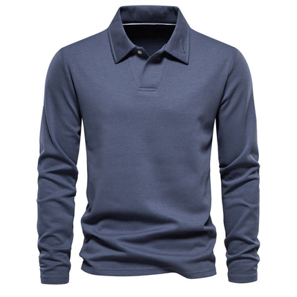 Long-Sleeve Versatile Top Trendy Solid Color Casual Spring and Autumn New Cross-Border Men's Polo with a Collar in Grass Green