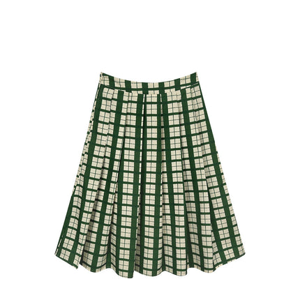 Ovinsyang Green Plaid Skirt Women's Summer Design Niche Preppy Style Outfit a Line