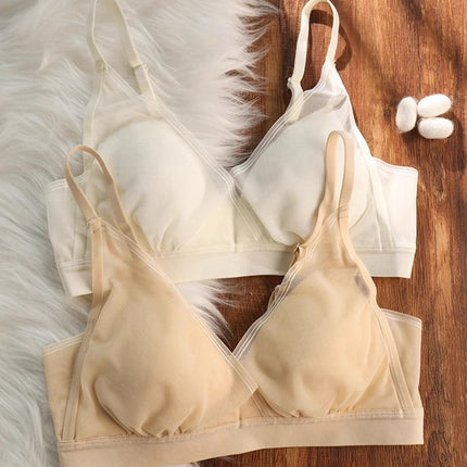 Summer sweet fairy pure desire small chest bra! Thin Gauze Triangle Cup Bra Mulberry Silk Silk Underwear Comfortable Cover