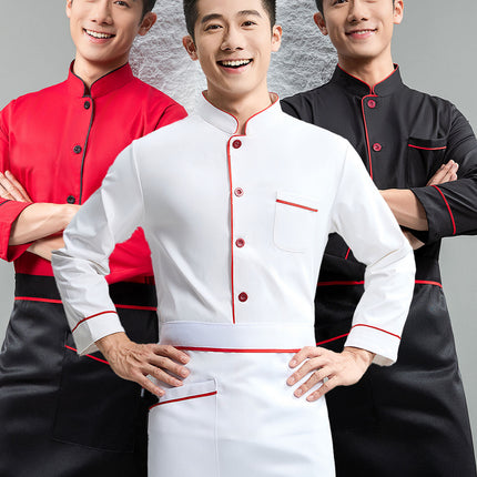 Chef's Work Clothes for Men, Long-Sleeved, Thick Autumn Style, Suitable for Hot Pot Restaurants, Catering, Kindergarten, Elementary School, Restaurant, Cafeteria, and Back Kitchen