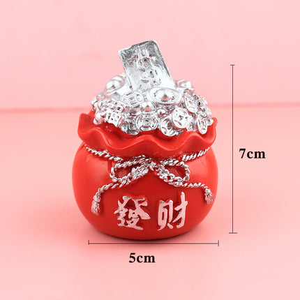 New Chinese-Style Festive Fortune Tree Resin Ornament for Office Desk, with Ingot and Lucky Bag, New Year Gift, Treasure Bowl