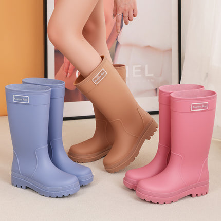 Plus Size Rain Boots for Women, Mid-Calf High Rain Boots, Adult Water Shoes, Fashionable Water Boots, Warm Fleece-Lined Waterproof Rubber Shoes, Overshoes