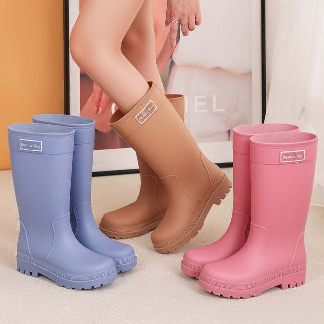 Plus Size Rain Boots for Women, Mid-Calf High Rain Boots, Adult Water Shoes, Fashionable Water Boots, Warm Fleece-Lined Waterproof Rubber Shoes, Overshoes