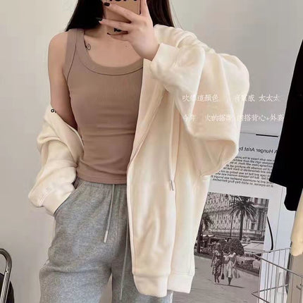 Women's Crewneck Anti-running Light Vest Casual Base Pure Cotton Anti-running Light Parm Thread All-match Beautiful Back Summer Outer Wear