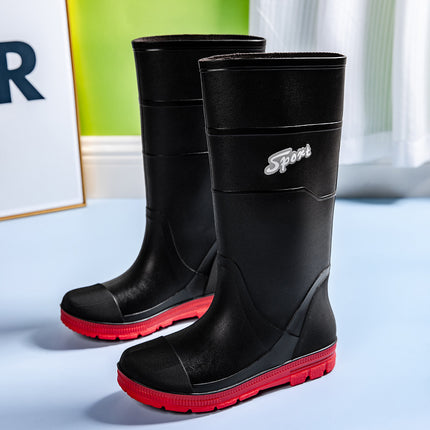 British High Boots, Rain Boots, Rain Boots, Contrasting Black and Red Fishing Boots, Car Wash Cleaning Wading Shoes, Work Shoes, Long Water Boots for Men