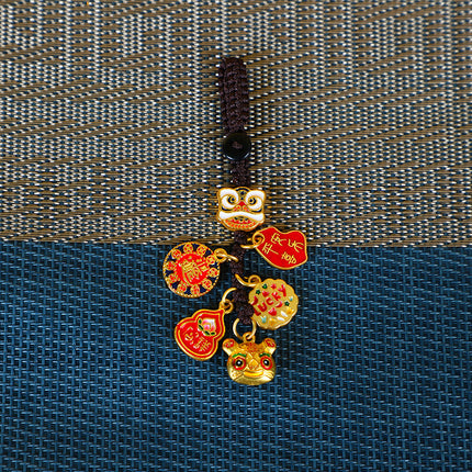 Shajin Ancient Fa Gold Swallow Gold Family of Four Car Keychain Pendant High-end Ancient Fa Family of Three Bag Hanging Ornaments