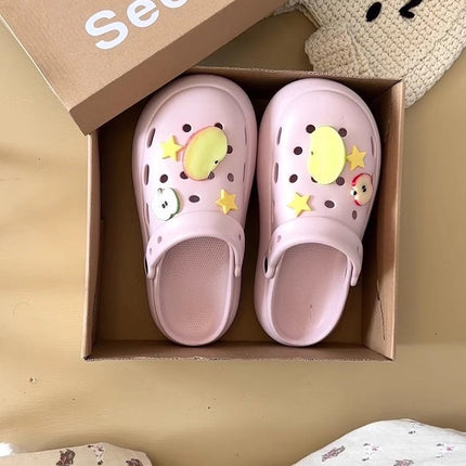 Women's Clogs 2026 Summer New Trendy Versatile Apple Star Thick-Soled Non-Slip Beach Half-Slippers for Women Summer