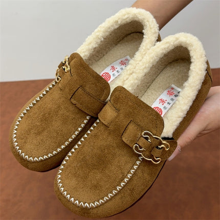 Winter New Style Old Beijing Cotton Shoes for Women, Comfortable Soft Soles, Fleece-Lined and Thickeneded, Lazy Slip-On Loafers, Fashionable Cotton Shoes