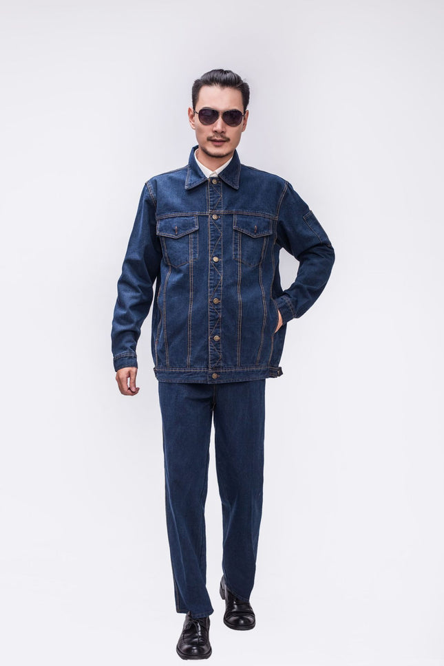 Summer Work Clothes suit Men's Thin Breathable Denim Long-sleeved Breathable Anti-scald Welder Wear-resistant Construction Site Labor Protection Tooling