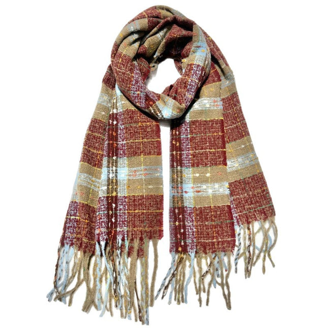 Starry Sky Scarf for Women, New Color-Blocking Autumn and Winter Warm Neck Warmer, Retro Japanese Plaid Versatile Korean-Style Shawl