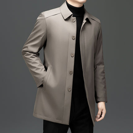 2025 Winter Jacket with Removable Liner, Windbreaker for Men, Business Casual, Turn-Down Collar, Middle-Aged Dad Style, High-End Cotton Coat